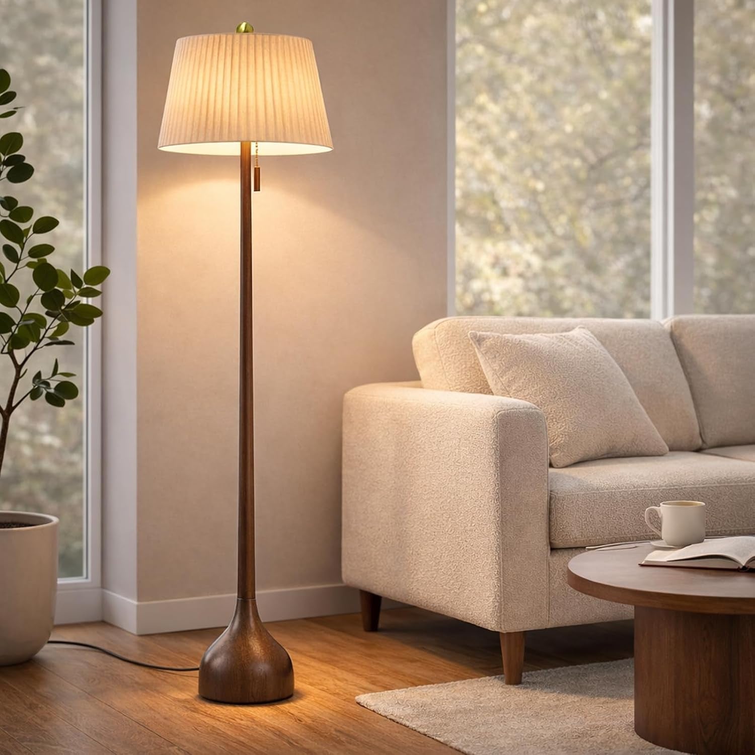 Hardy Haus 65 Inch QuarterSawnWalnut Floor Lamp Teardrop Base