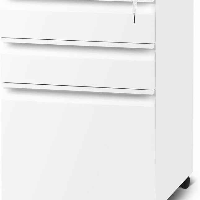 3 Drawer File Cabinet with Lock, File Cabinets for Home Office,Under Desk Cabinet, Locking File Cabinet for A4/Letter/Legal, Fully Assembled Expect Casters, Matte White
