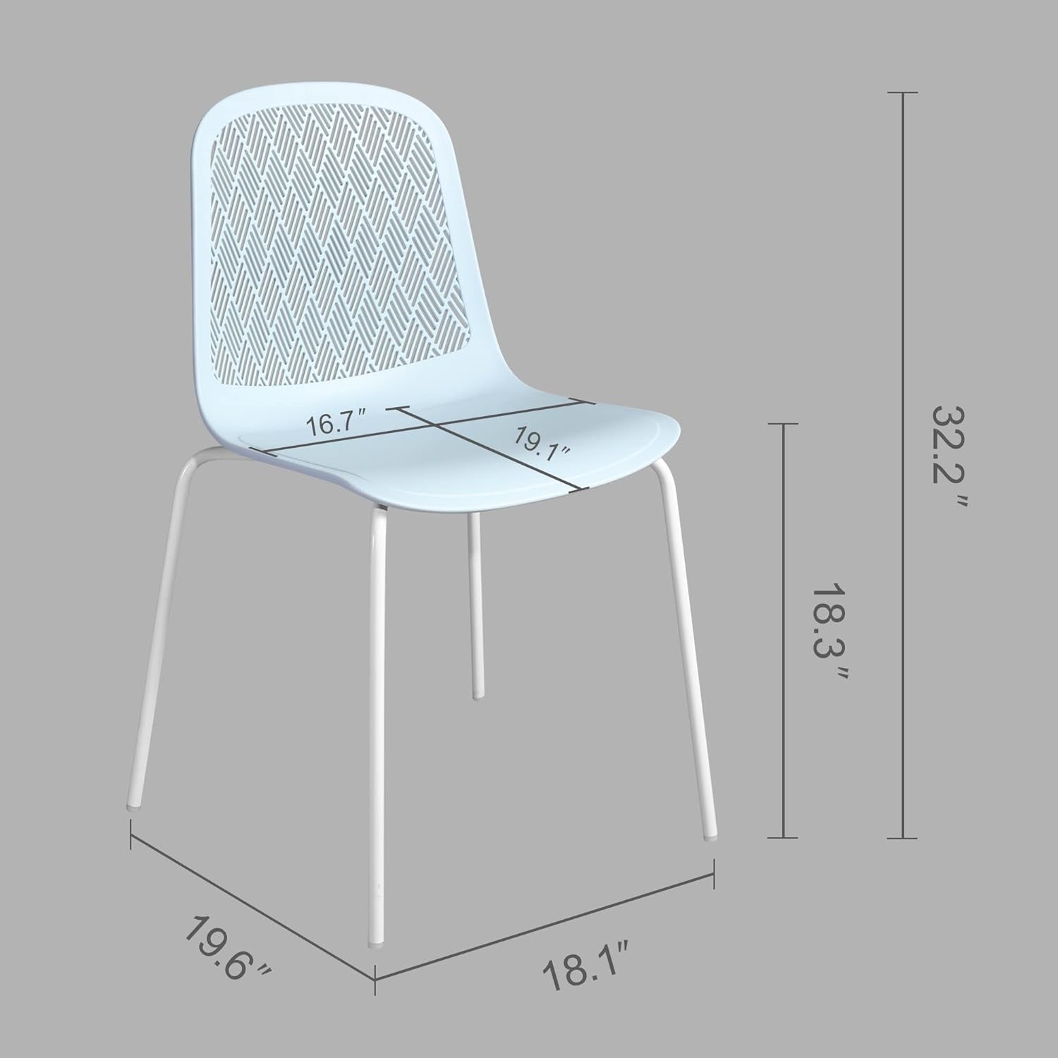 Chair with dimensions labeled on a gray background