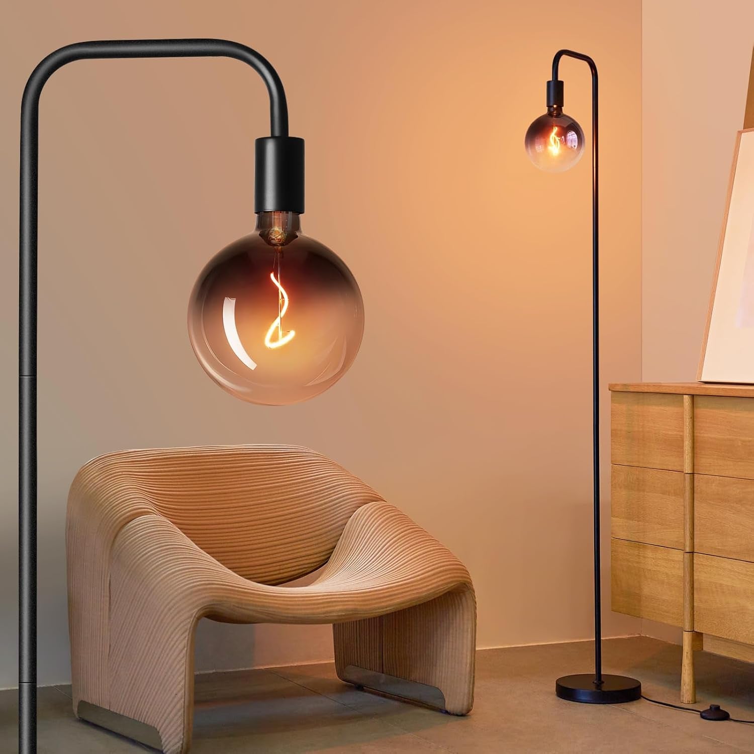 Hardy Haus Industrial Black Glass Globe Floor Lamp SixInchGlobe