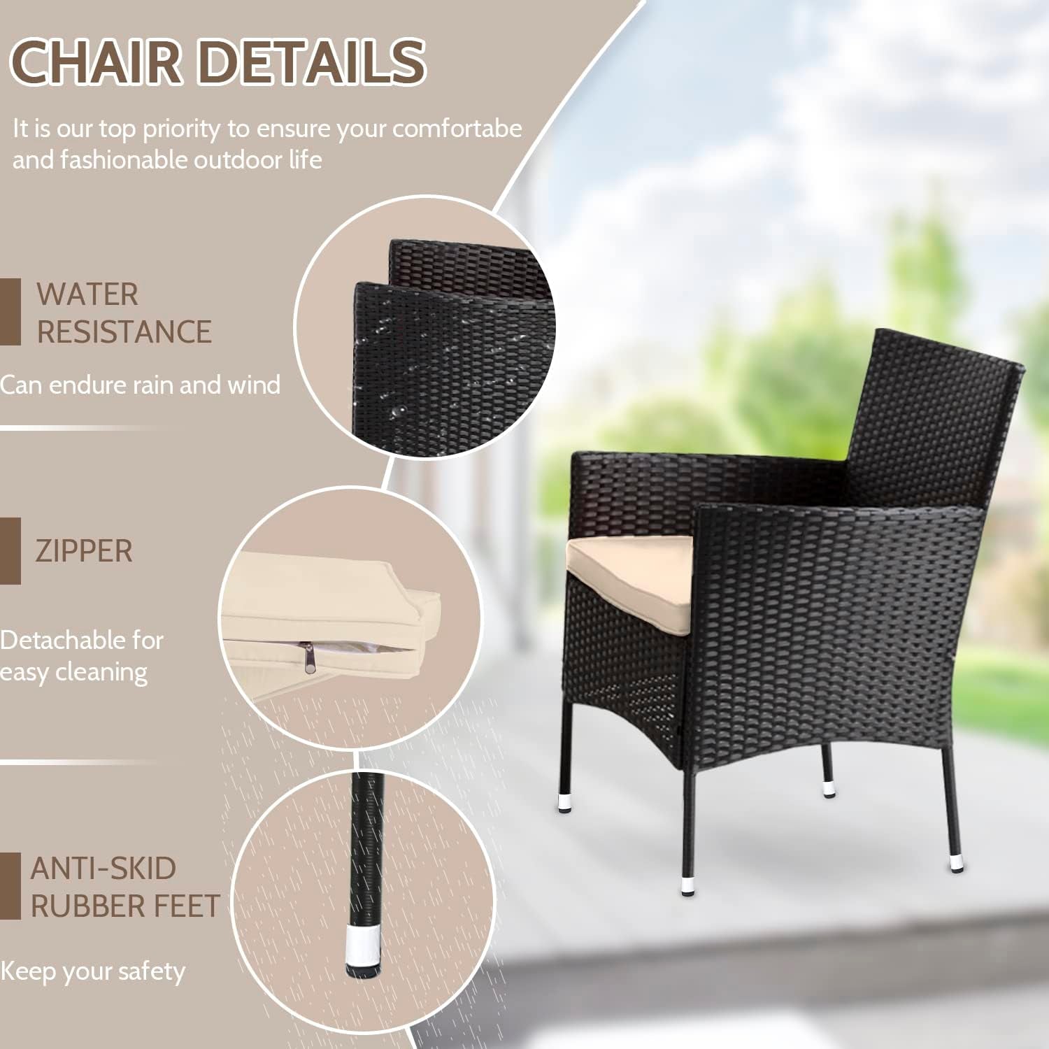 patio furniture set with two chairs, one sofa, and a table.