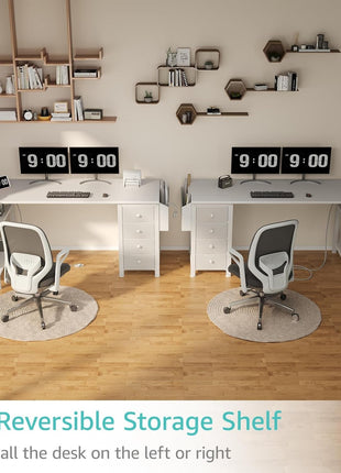 White L Shaped Desk with Drawers & Storage Shelves, 55 Inch Corner Computer Desk with Power Outlet for Home Office Bedroom, L-Shaped Teen PC Desks with Fabric Drawer, White-3