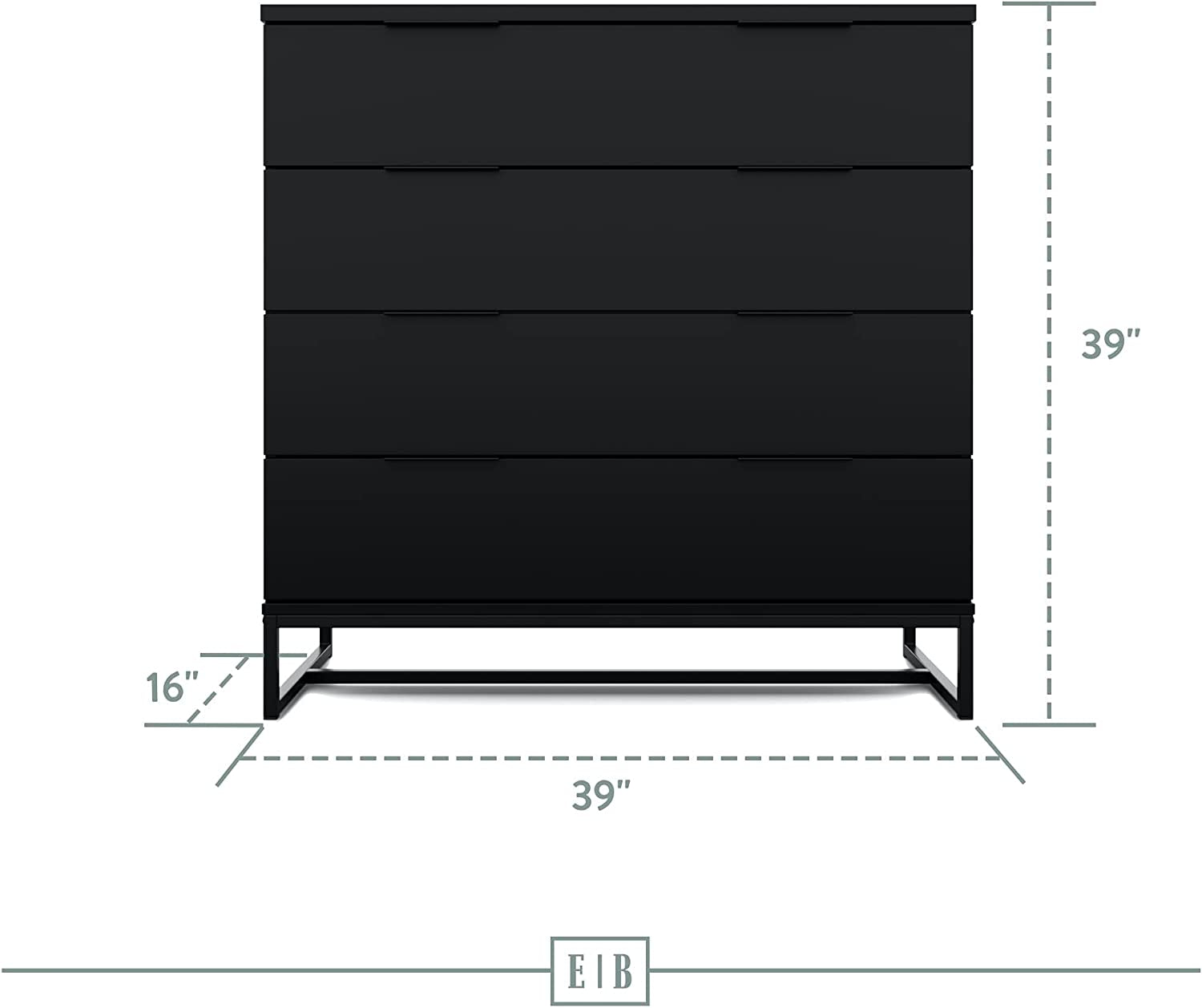 Black Modern Four Drawer Dresser Storage Chest For Bedroom
