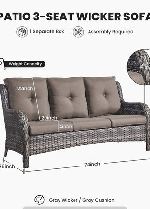 Outdoor Furniture 3-Seater Rattan Sofa Patio Wicker Sofa Couch Furniture Set with Washable Cushions-1