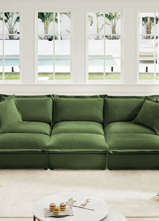 Living Room Sofa Slipcovered Sofa 3 Seater Sofa With 3 Ottomans, Oversized 3-Seat Sleeper Sofa Bed Home Theater Sofa,  Chenille, Green