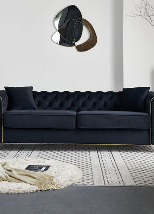 86'' W Luxury Modern Tufted Sofa with 2pcs of toss pillows for Living Room ,Bedroom,Black Color-0