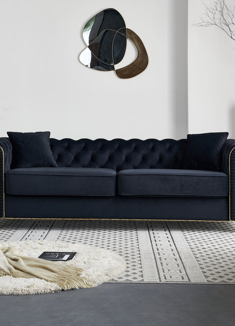 86'' W Luxury Modern Tufted Sofa with 2pcs of toss pillows for Living Room ,Bedroom,Black Color-0