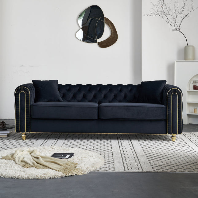 86'' W Luxury Modern Tufted Sofa with 2pcs of toss pillows for Living Room ,Bedroom,Black Color-0