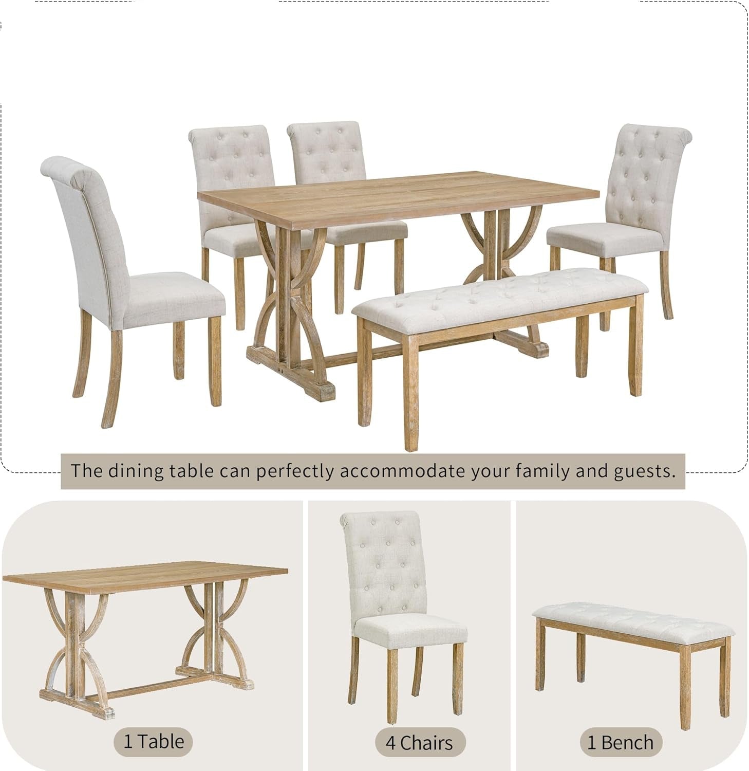 6-piece dining table set with retro design on a white background