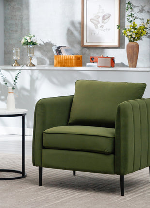Accent Chair for Living Room, Velvet Comfy Single Sofa Chair Mid-Century Modern Armchair with 1 Pillow and Metal Legs for Bedroom Office Reading-2