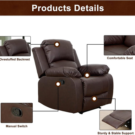 Luxury Recliner Sofa Living Room Set Reclining Sofa and Loveseat Chair Sets Living Room Furniture Sets Recliner Couches for Living Room/Office (A-Brown Leather, 3 Piece Set)-4