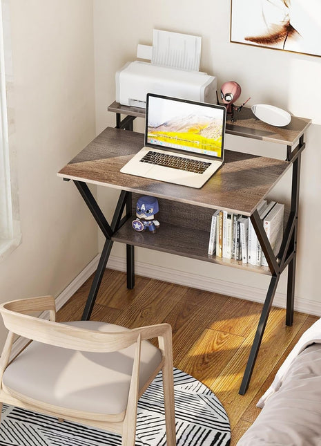 Small Desk, 27.5 Inch Small Computer Desk for Small Spaces, Compact Desk with Storage, Tiny Desk Study Desk with Monitor Stand for Home Office, Grey-1