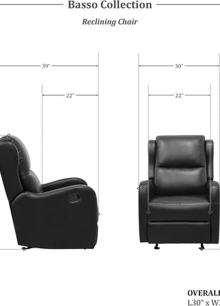 Recliner Chair Living Room Reclining Sofa Chair, Home Theater Seating Modern Recliner, Manual Recliner Sofa Chair for Living Room/Office/Apartment, Glider Recliner, Black-1