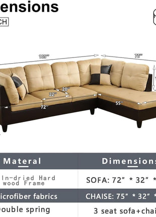 2 Pieces Sectional Sofa Sets, L-Shape Sofa Microfiber Couch Living Room Sofa Set with Chaise Using for Living Room Furniture(A-Beige, Right Hand Facing)