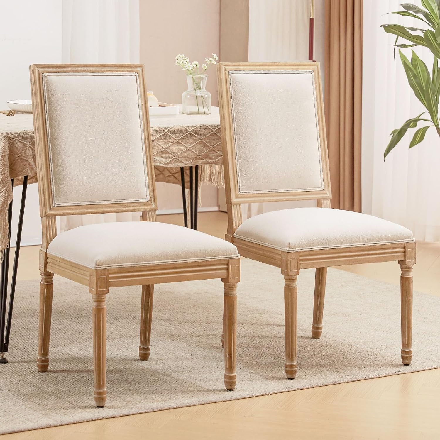 Hardy Haus Beige Upholstered French Country Dining Chairs Set of 2