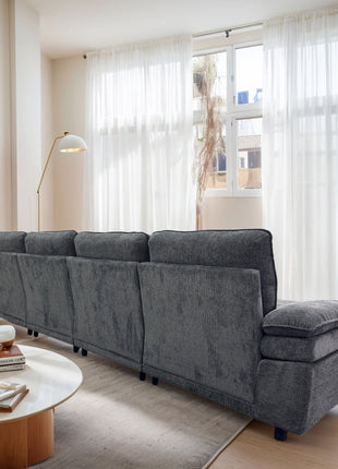 141'' Wide Modern U-shaped Sectional Sofa with high back cushion,6-seat Upholstered Soft Sofa Furniture,Sleeper Sofa Couch with Chaise Lounge for Living Room,Dark Grey-2