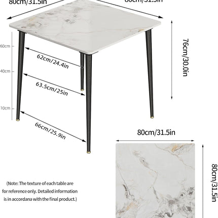 Square Kitchen Dining Table: Sintered Stone Dining Room Table Modern Coffee Table Marble Table with Stable Metal for Kitchen Living Room Office Patio Seaside, 31.5X31.5X29.92 Inch-1