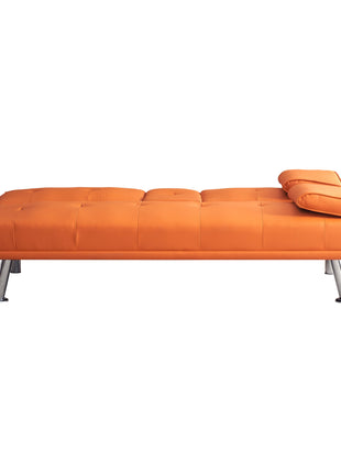 67' Orange Leather Office Sofa Bed, Double Fold, with Coffee Table, Multifunctional-4