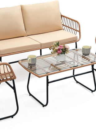 Four Piece Outdoor Wicker Sofa Rattan Chairs Set-0