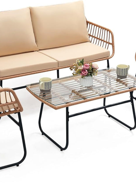 Four Piece Outdoor Wicker Sofa Rattan Chairs Set-0