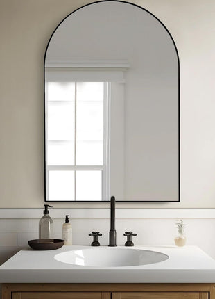 Black Arched Bathroom Mirror 24x36, Wood Frame, Vanity-0