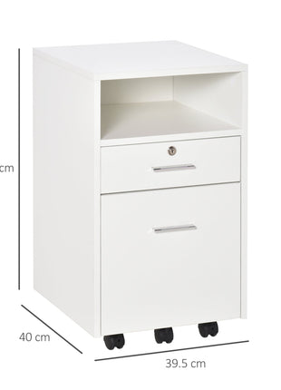 Mobile File Cabinet Lockable Storage Unit Cupboard Home Filing Furniture for Office, Bedroom and Living Room, 39.5x40x60cm, White-2