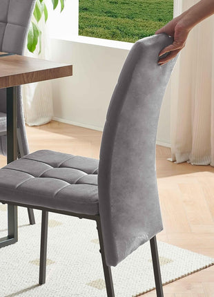 Upholstered Velvet Dining Chairs Classic Kitchen High Back Chairs Set of 4, Featured Dovetail Tufted Side Chairs, Black Metal Legs, Grey-3