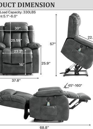 Dual Motor Large Power Lift Recliner Chair Recliners for Elderly, Infinite Position Recliner Chair with Heat and Massage, Breathable Leather(Gray)-1