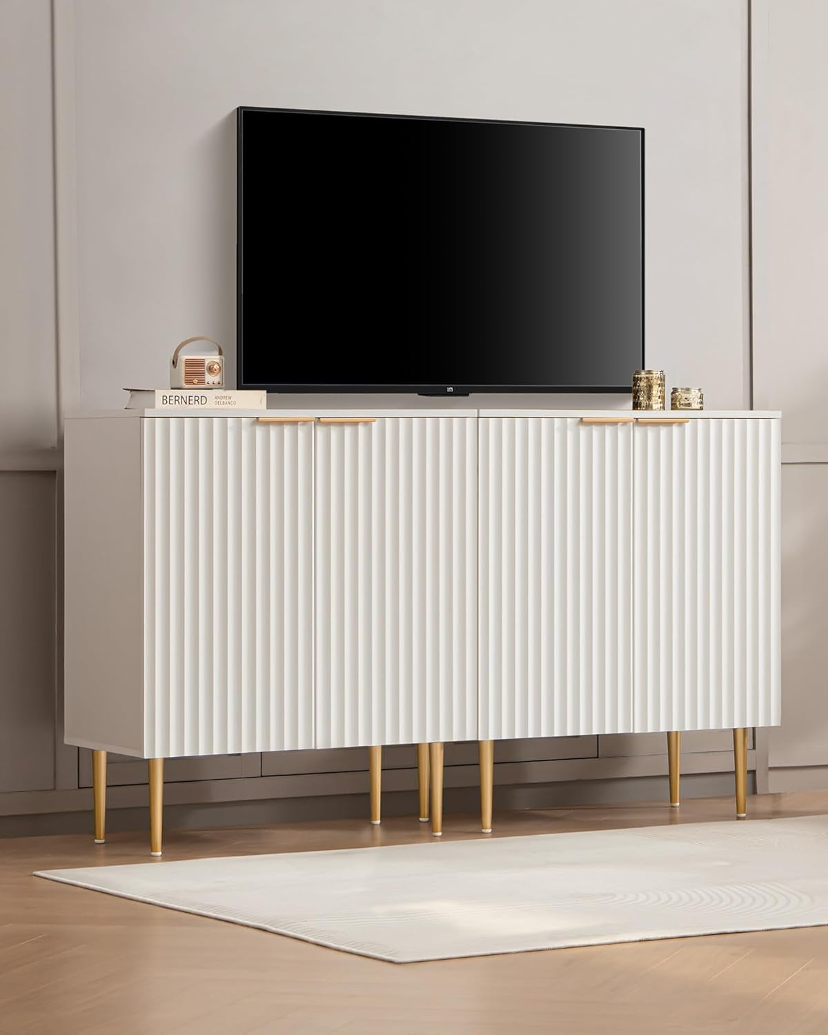 White Fluted Storage Cabinet Set Of 2 Modern Sideboards