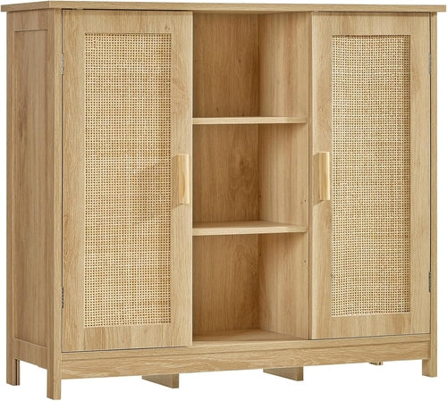 Rattan Storage Cabinet With 4 Adjustable Shelves Natural