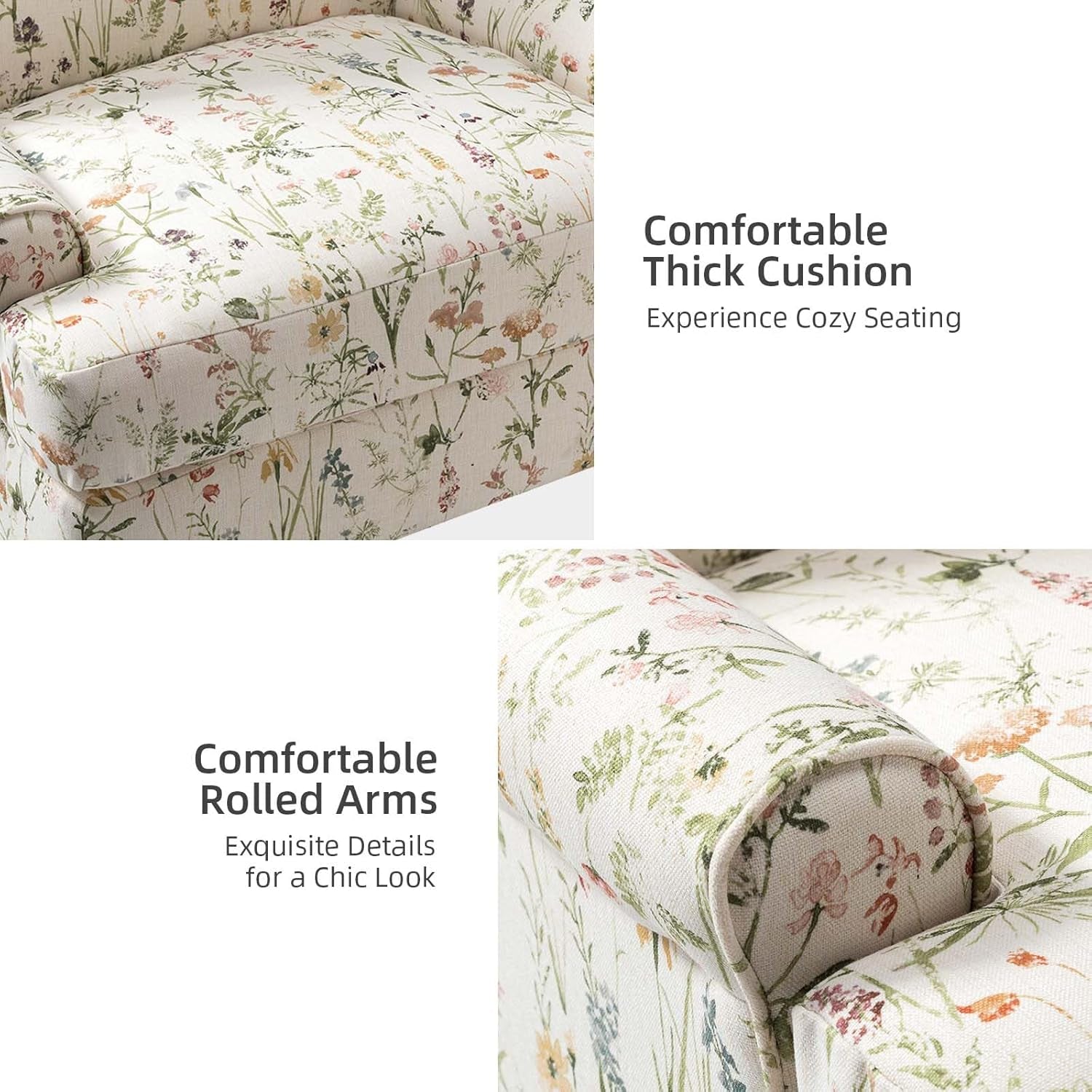 Floral Upholstered Accent Chair With Removable Cushions-2
