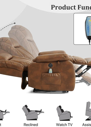 Dual Motor Large Power Lift Recliner Chair Recliners for Elderly, Infinite Position Recliner Chair with Heat and Massage, Breathable Leather(Ochre)-3