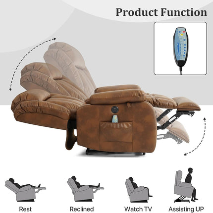 Dual Motor Large Power Lift Recliner Chair Recliners for Elderly, Infinite Position Recliner Chair with Heat and Massage, Breathable Leather(Ochre)-3