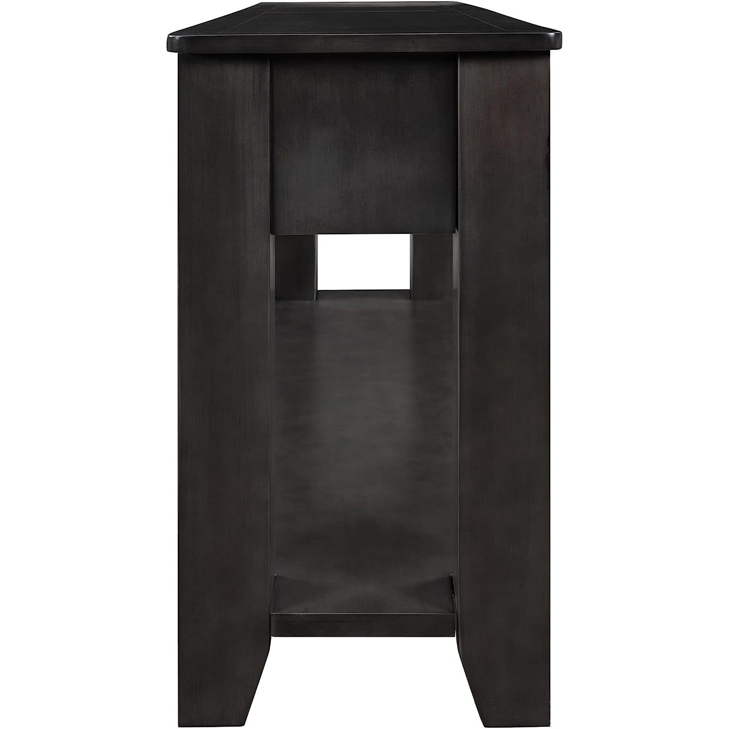 Dark wooden side table on a white background