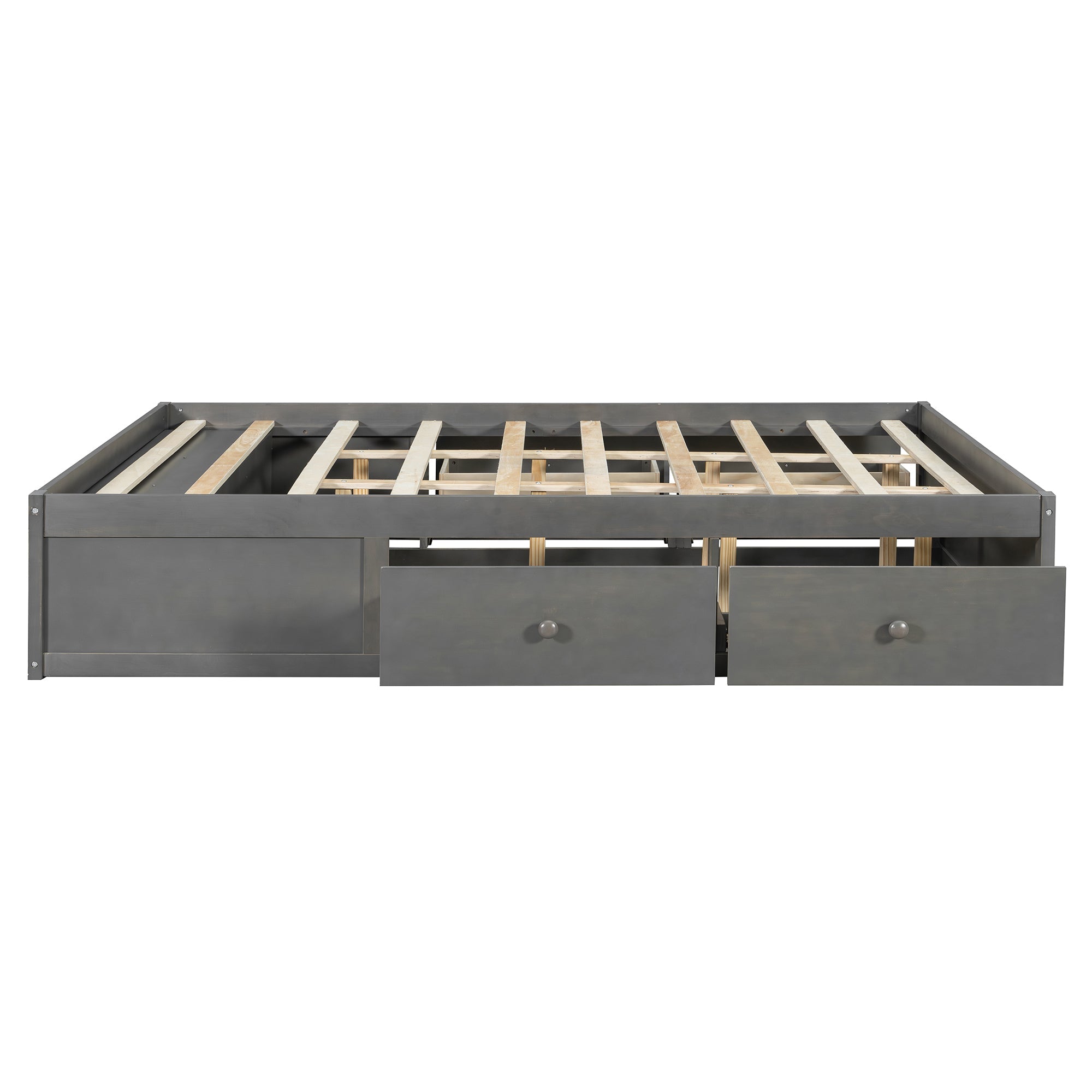 Platform Bed Frame with 4 Storage Drawers and Hydraulic Lift Footboard