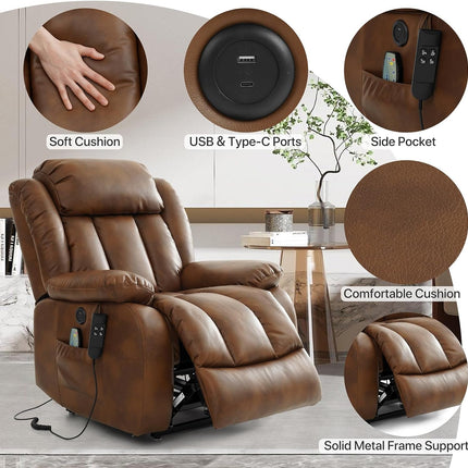Dual Motor Large Power Lift Recliner Chair Recliners for Elderly, Infinite Position Recliner Chair with Heat and Massage, Breathable Leather(Ochre)-4