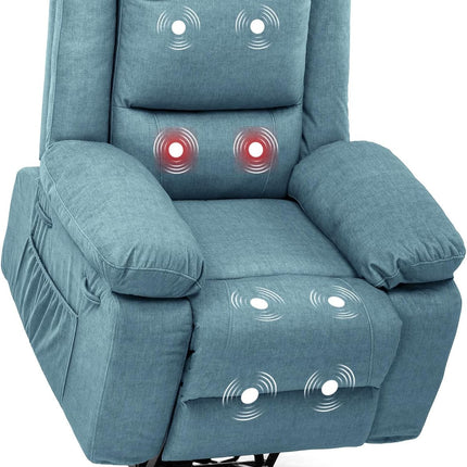 Electric Power Lift Chairs Recliners for Elderly,Recliner Chair with Massage and Heat,2 Side Pockets, Fabric(Blue)-0