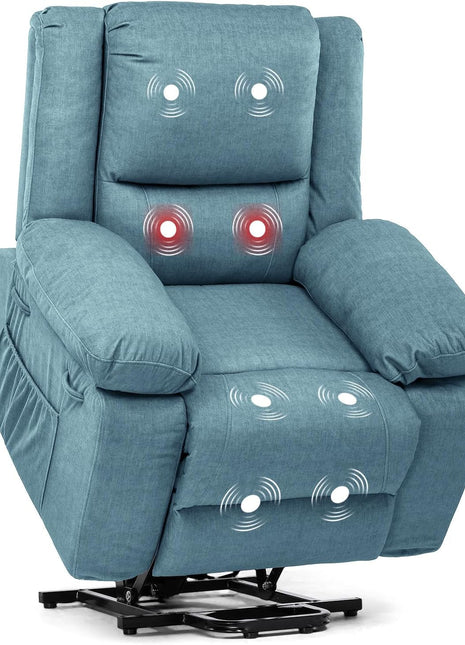 Electric Power Lift Chairs Recliners for Elderly,Recliner Chair with Massage and Heat,2 Side Pockets, Fabric(Blue)-0