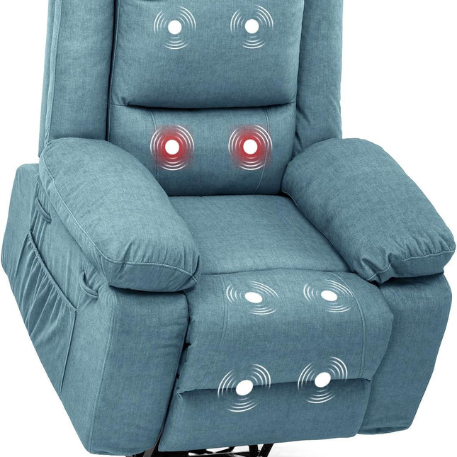 Electric Power Lift Chairs Recliners for Elderly,Recliner Chair with Massage and Heat,2 Side Pockets, Fabric(Blue)-0