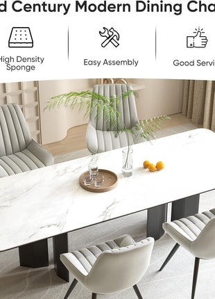 Modern Dining Chairs Set of 4, Comfy Dining Room Chairs with Thick Cushions, Upholstered Fabric Kitchen Side Chairs with Metal Legs, Grey-3