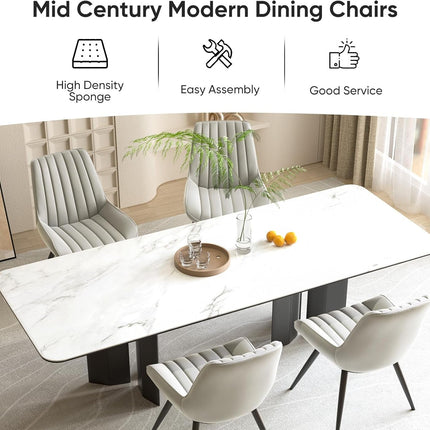 Modern Dining Chairs Set of 4, Comfy Dining Room Chairs with Thick Cushions, Upholstered Fabric Kitchen Side Chairs with Metal Legs, Grey-3