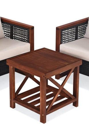 3 Pieces Outdoor Patio Furniture Set Wicker Chairs with Coffee Table, Balcony Porch Furniture Bistro Set with Wood Frame and Washable Cushions for Garden Poolside Backyard-0
