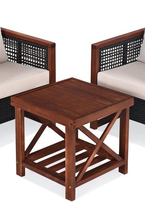 3 Pieces Outdoor Patio Furniture Set Wicker Chairs with Coffee Table, Balcony Porch Furniture Bistro Set with Wood Frame and Washable Cushions for Garden Poolside Backyard-0