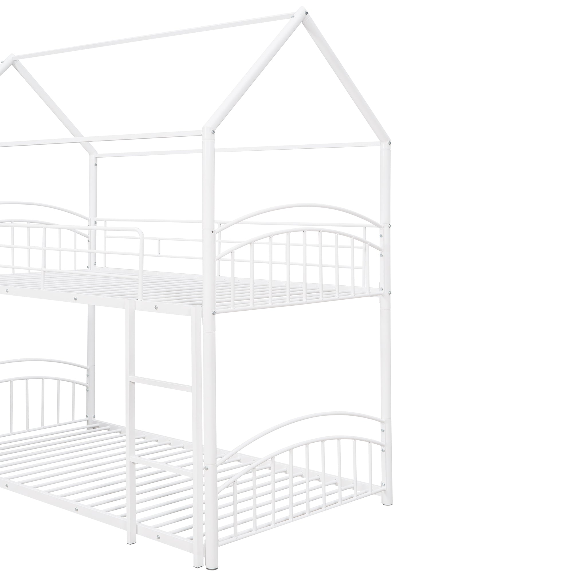 Twin Over Twin Metal Bunk Bed With Slide, Kids House Bed