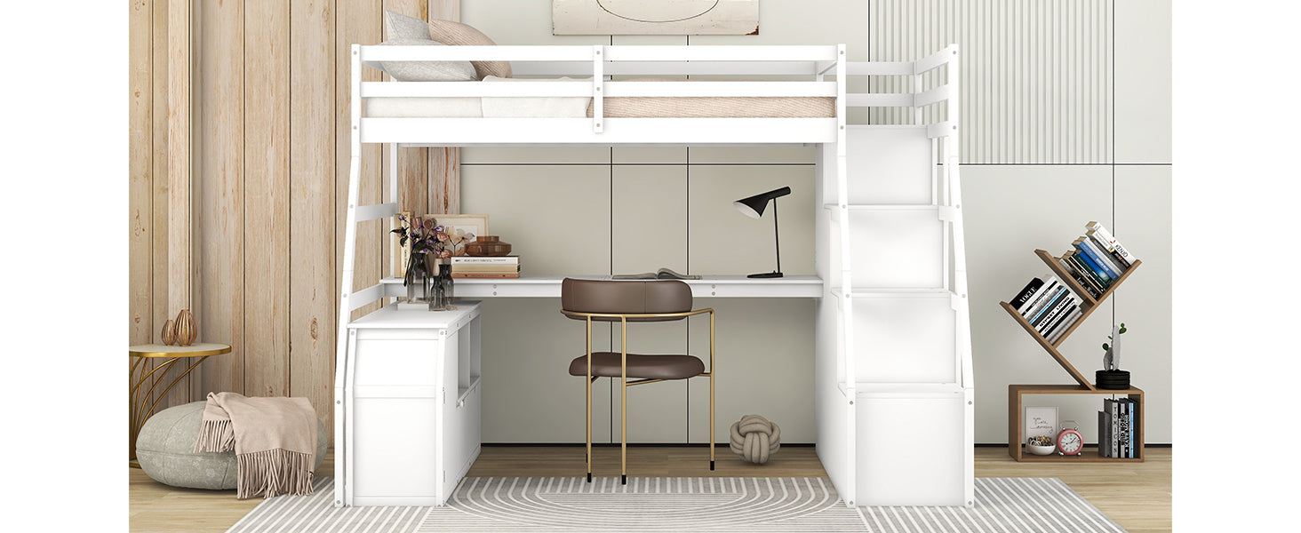 Twin Size Loft Bed with 7 Drawers 2 Shelves and Desk