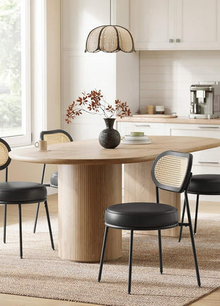 Dining Chairs, Set of 4 Dining Room Chairs with Boho PE Rattan Back, Synthetic Leather Upholstered Accent Chairs for Kitchen Living Room, Ink Black ULDC160B24-0