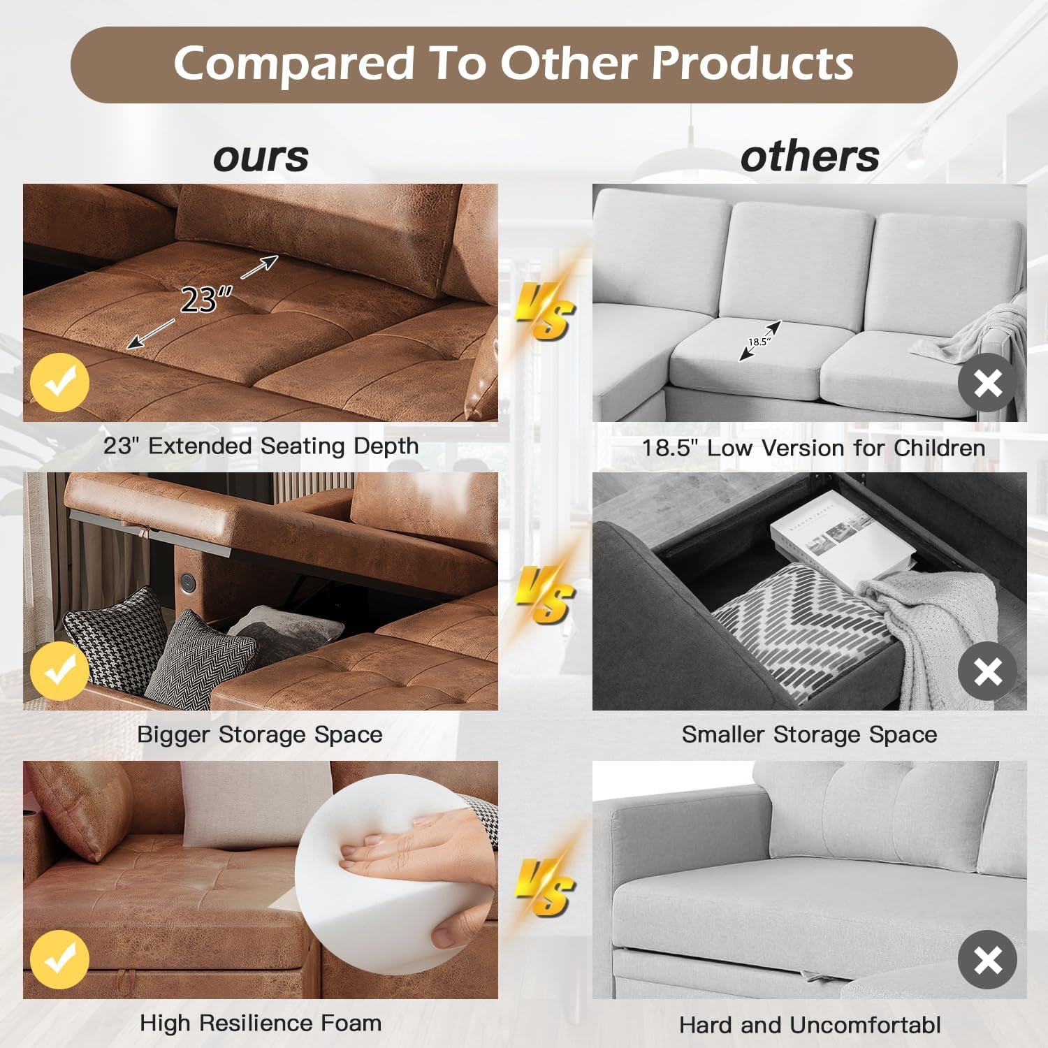 Brown Leather Sleeper Sofa Bed With Storage-3