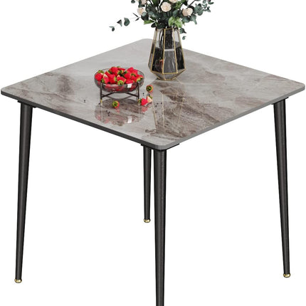 Square Kitchen Dining Table: Sintered Stone Dining Room Table Modern Coffee Table Marble Table with Stable Metal for Kitchen Living Room Office Patio Seaside, 31.5X31.5X29.92 Inch-0