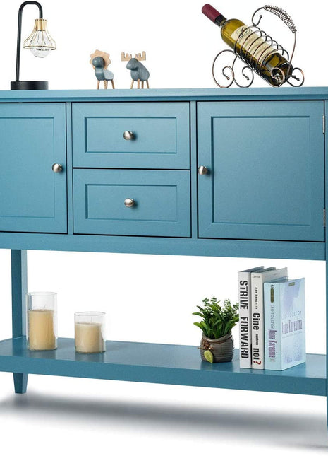 Aqua Wood Buffet Sideboard with Cabinets and Drawers