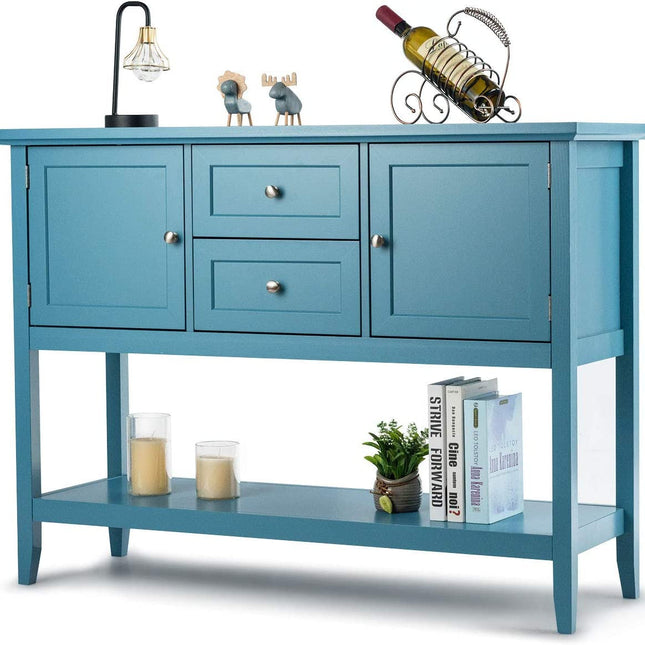 Aqua Wood Buffet Sideboard with Cabinets and Drawers